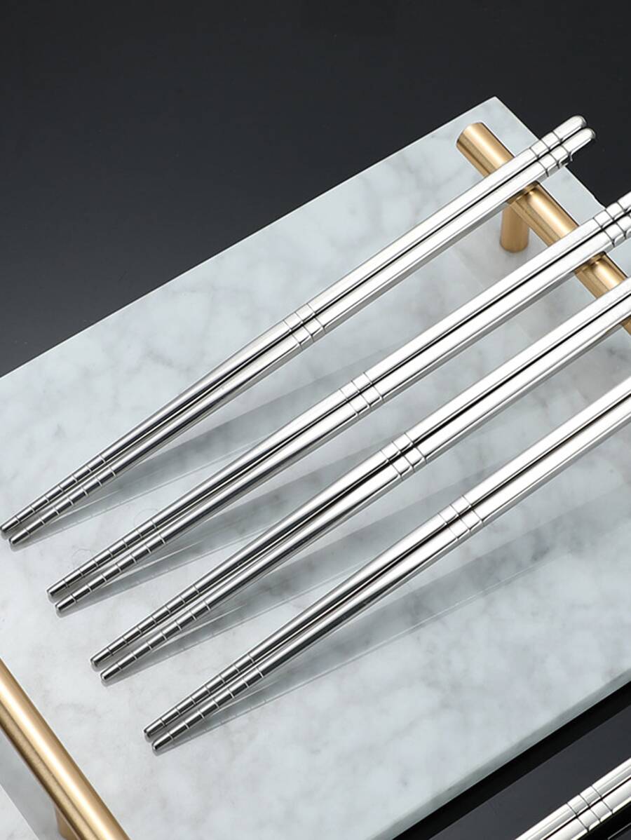 1pc/4pcs Stainless Steel Non-Slip Chopsticks ,Kitchen,Christmas Gift,School Supplies - Silver - View 1