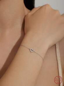 浪漫珠寶和手錶Love吊墜手環925純銀首飾類白色立方氧化鋯寶石手環精細的首飾類適合女士 - 銀色 - 查看 2