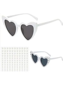 1set (Glasses, Pearl Stickers, Letter Details) Diy Wedding Bride Party Return Gift Set Party Favors (Glue Not Included),Christmas - White - View 3