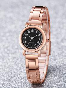 Women's Fashionable Steel Band Simple Quartz Wrist Watch With Small Dial & Bracelet, 2pcs/set - Rose Gold - View 4