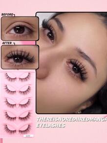 5對12毫米-14毫米毛絨手工製造的3d假睫毛,可放大眼睛,可重複使用 - 黑色 - 查看 1