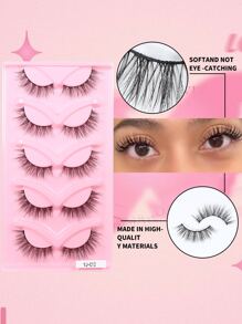 5對12毫米-14毫米毛絨手工製造的3d假睫毛,可放大眼睛,可重複使用 - 黑色 - 查看 2