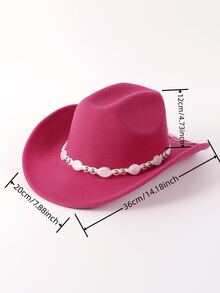 1頂單色西部牛仔帽,男女適用,適合騎馬、旅遊、戶外和休閒活動 - 玫紅色 - 查看 5