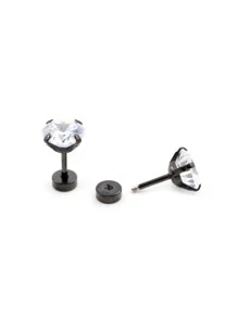 2件/組 不鏽鋼中性 2-10mm 圓形水晶鋯石耳釘，4爪耳骨穿刺飾品，時尚禮物 - Stud Earrings - 查看 7