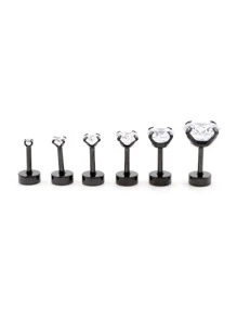 2件/組 不鏽鋼中性 2-10mm 圓形水晶鋯石耳釘，4爪耳骨穿刺飾品，時尚禮物 - Stud Earrings - 查看 6