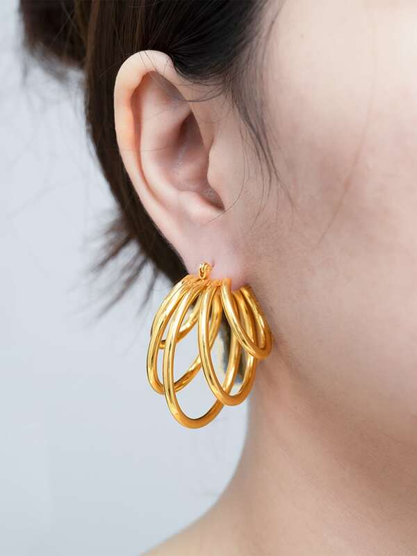 1pair Stainless Steel Circle Hoop Earring For Women For Daily Decoration