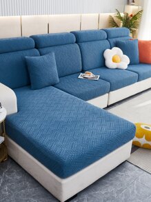 1pc Universal Four Seasons Plush Jacquard Sofa Cover, Stretchy & Cat-Proof & Pet-Friendly Solid Color Sofa Slipcover, Suitable For L-Shaped And 1/2/3/4 Seater Sofa