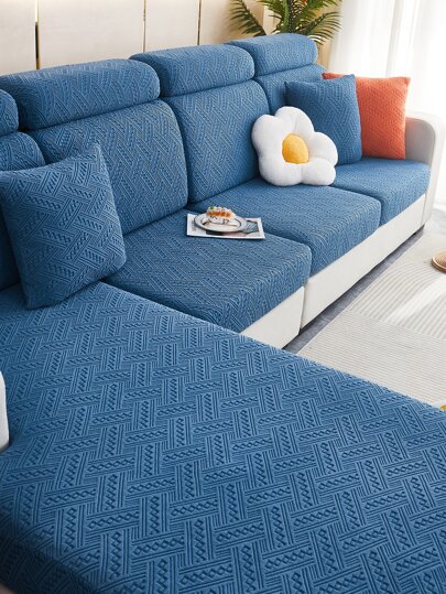 1pc Universal Four Seasons Plush Jacquard Sofa Cover, Stretchy & Cat-Proof & Pet-Friendly Solid Color Sofa Slipcover, Suitable For L-Shaped And 1/2/3/4 Seater Sofa