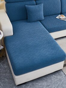 1pc Universal Four Seasons Plush Jacquard Sofa Cover, Stretchy & Cat-Proof & Pet-Friendly Solid Color Sofa Slipcover, Suitable For L-Shaped And 1/2/3/4 Seater Sofa
