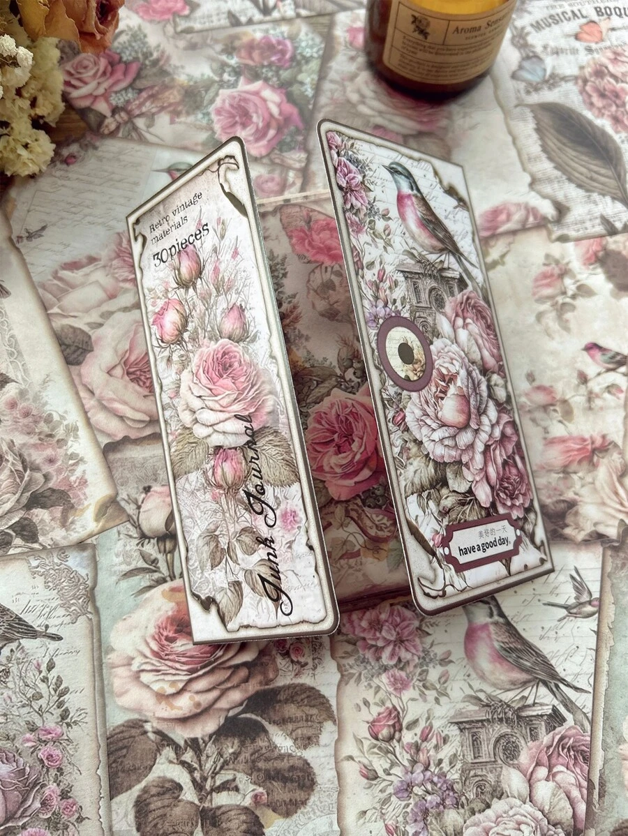 1booklet 30sheets Vintage Garden Animal & Plant Decoration Diy Crafting Paper For Scrapbooking, Card Making And Journaling - Multicolor - View 1