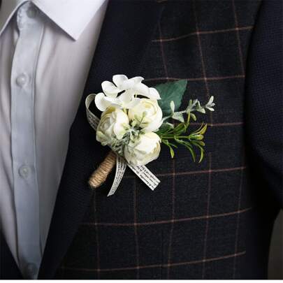 1 pieza Boutonnière para padrinos, broche de solapa de flor simulada para hombres para boda, ceremonia de graduación, Día de San Valentín