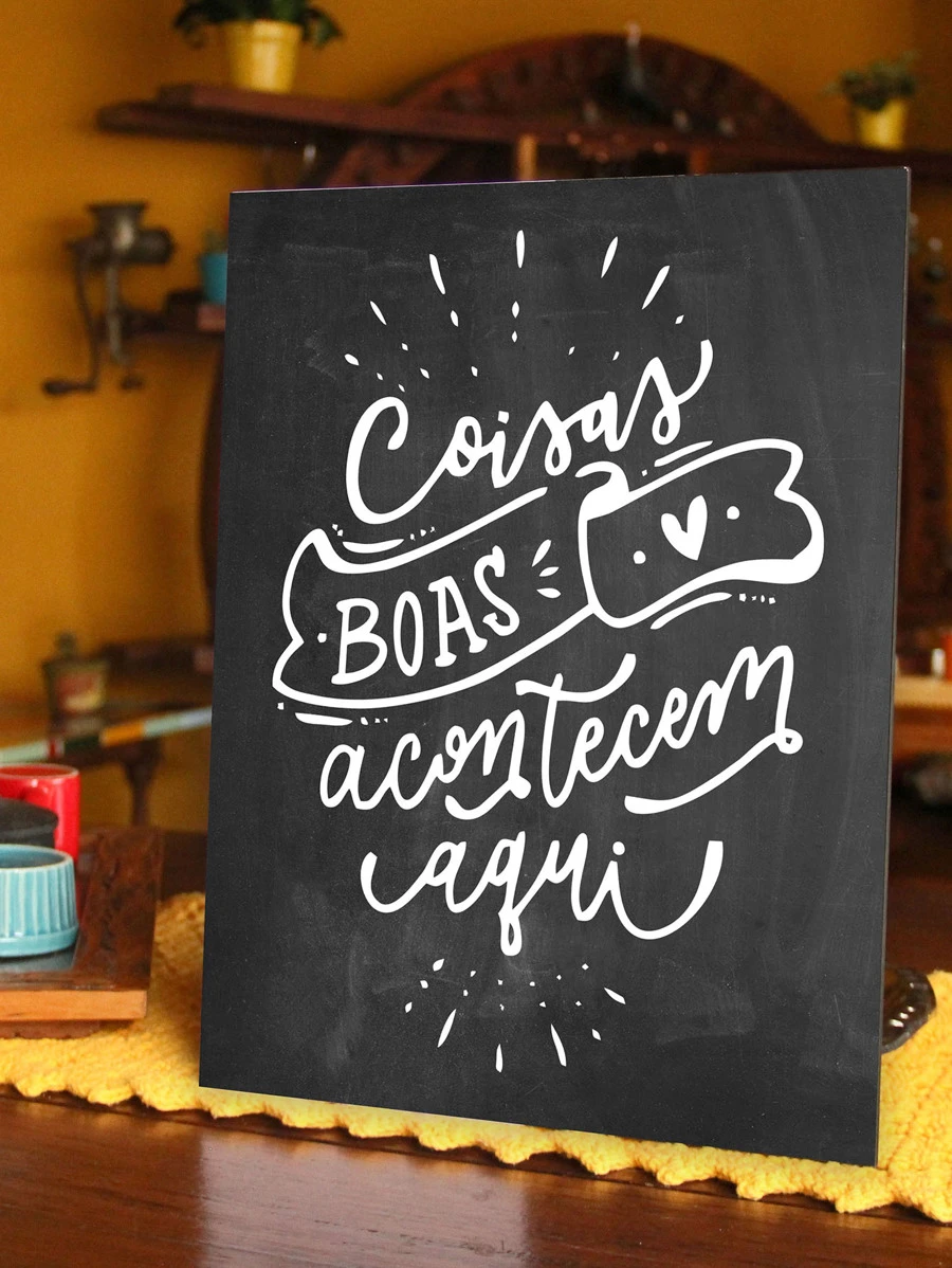 D. Lima Quadros Quadro Decorativo Frase Coisas Boas Acontecem Aqui Uno Cantinho Gourmet - 30x40 - Visão 1