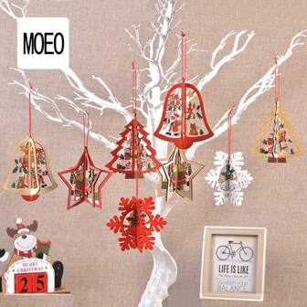 1 pieza árbol de Navidad & campana en forma de de madera láser con abertura 3d Adorno Decoración colgante regalo