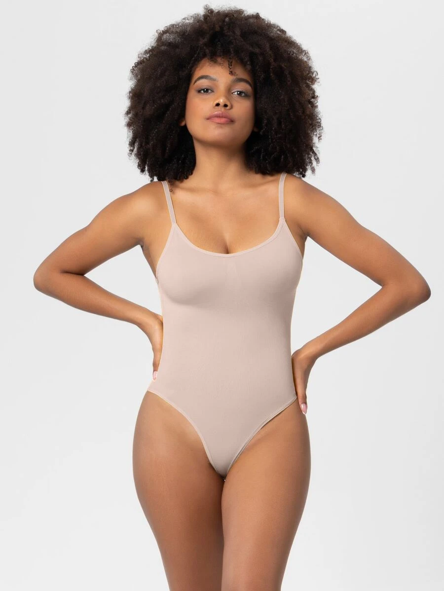 1pc Women's Seamless Shapewear Bodysuit With Tummy Control For Slimming - Apricot - View 1