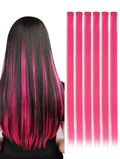 Synthetic Hair Extensions Clip Hair  Red Green Grey Blue Yellow Orange Colourful Women Clip Hair Woven Hair Clip Extensions For Daily Party Cosplay Use And New Year Gift Pack Of 6