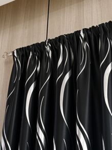 1pc Silver-color Heat Insulated Blackout Wavy Pattern Curtains For Banquet Hall, Living Room, Bedroom - Black - View 3