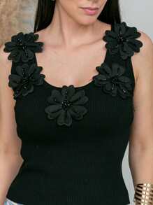 Women Knit Tops - 黑色 - 查看 2