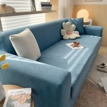1pc Blue Sofa Slipcover, Minimalist Polyester Stretchy Sofa Cover For Home - Blue - View 1