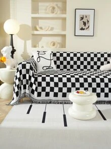 Funda de sofá reversible de tablero de ajedrez en estilo minimalista moderno con función antiarañazos para gato y multiusos para camping y picnic y mantel y cubierta completa y toalla de sofá universal antideslizante, 1 pieza - Blanco y Negro - Ver 3