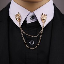 1入組流蘇和鑽石動物頭裝飾領鍊,適用於個性化裝飾的中性襯衫領部胸針
