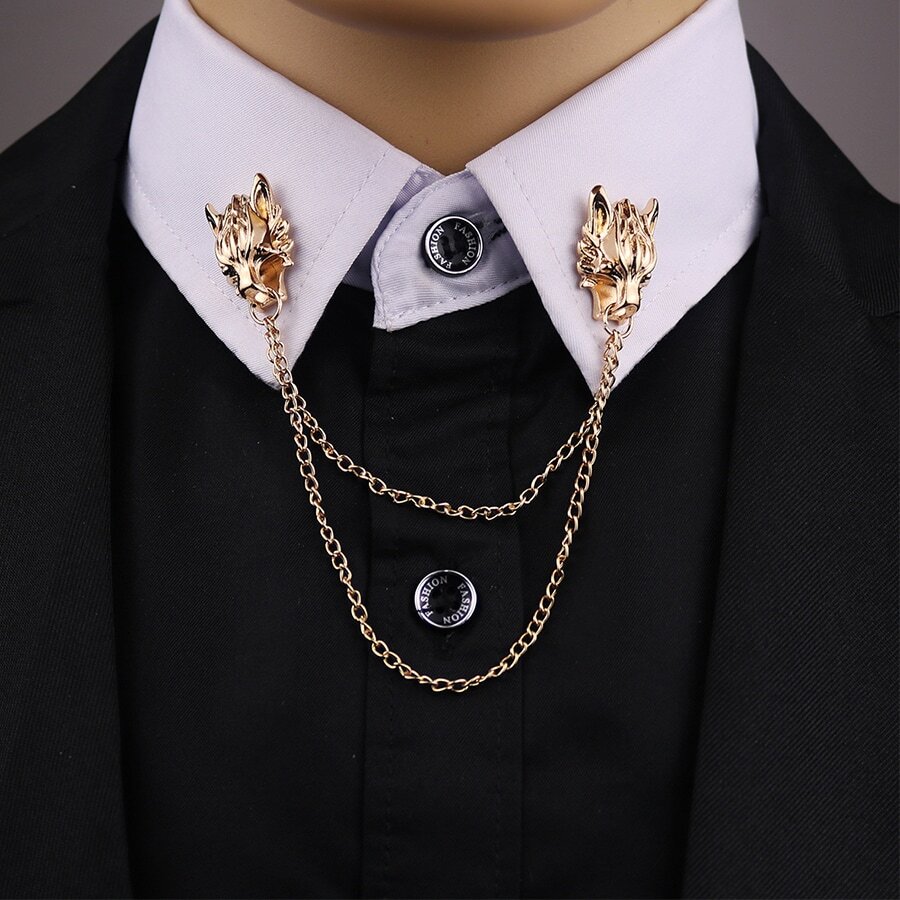 1入組流蘇和鑽石動物頭裝飾領鍊,適用於個性化裝飾的中性襯衫領部胸針