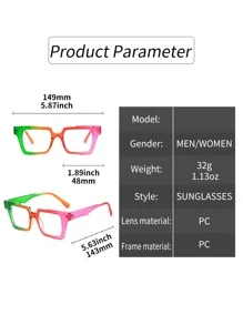 1pc Green&Purple Ombre Square Glasses Lady Decorative Eyewear Plastic Frame Personalized Fashionable Street Snap Clear Glasses Accessories Glasses Accessories For Women