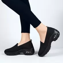 New Sports Casual Fashion Square Dance Shoes, Comfortable Slip-On, Versatile, Fabric, Breathable, Thick Sole, Air Cushion Shock Absorbing, Elevator, Outdoor, Plus Size Women Shoes