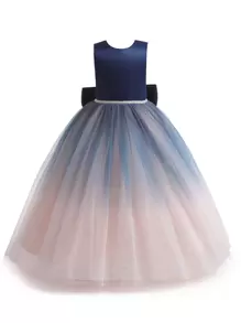 Tween Girls' Blue Evening Dress With Big Bow, Ruffled Long Skirt, Gradient Chiffon Skirt And Backless Design - Royal Blue - View 6