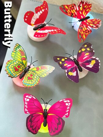 6入組發光蝴蝶形冰箱磁鐵,顏色隨機,3d牆貼裝飾客廳,臥室,婚禮房間,創意背景牆自粘式冰箱磁鐵畫