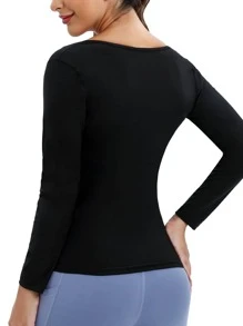 女士排汗运动上衣，长袖压缩衬衫，适合减肥、桑拿服、瘦身、跑步、瑜伽、健身、性感外套（PU 涂层），长度较短，请查看尺码表 - 藍色 - 查看 7