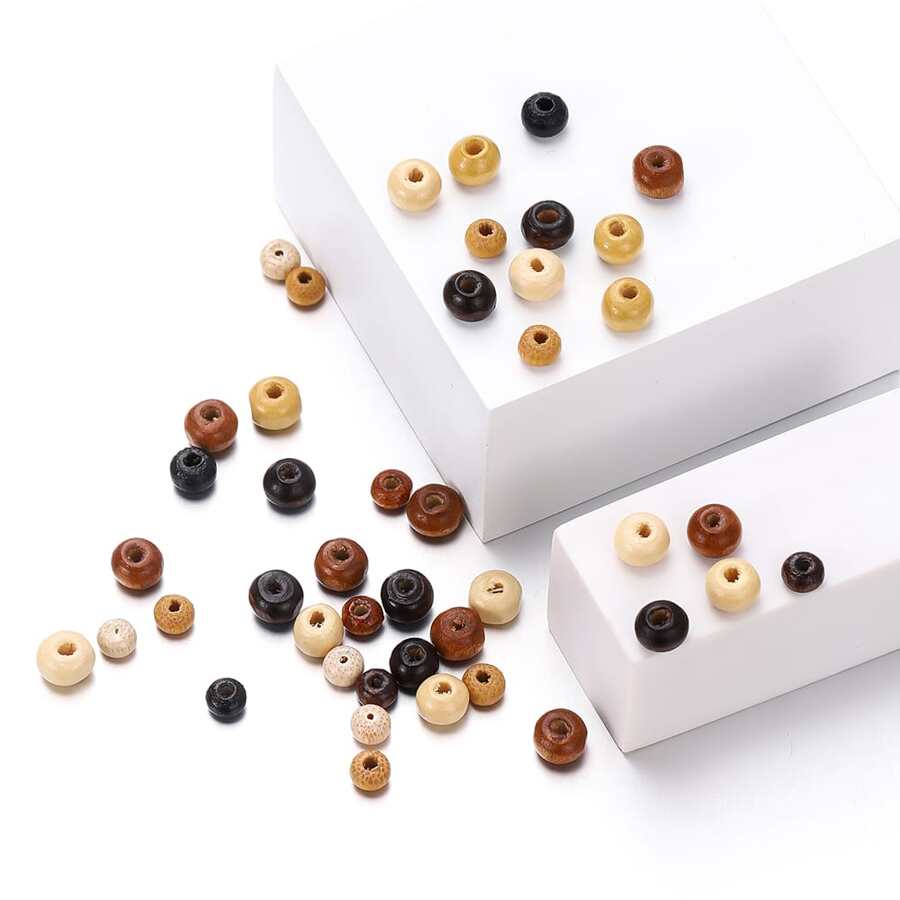 100入套楓葉色木珠,diy珠寶配件散珠,3種尺寸可選 - 巧克力棕 - 查看 1