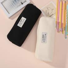 Estuche de lápices con decoración de pegatinas con letras de una sola capa, de material de lona, gran capacidad, organizador de bolsa de lápices, estilo minimalista y de animales, estuche escolar