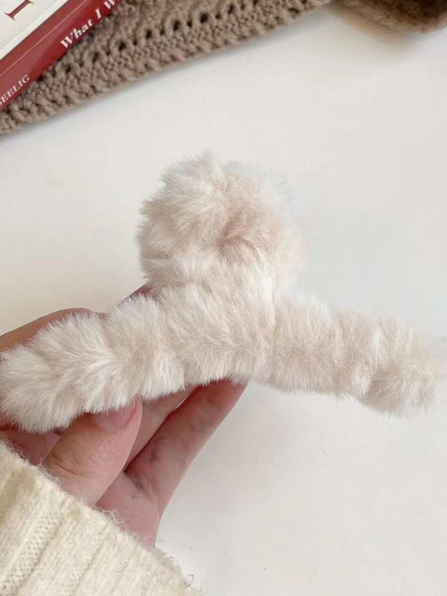 1 chiếc kẹp tóc bằng vải nhung 11cm có thiết kế, thích hợp để tạo kiểu tóc dễ thương vào mùa thu đông - Màu be - Xem 1