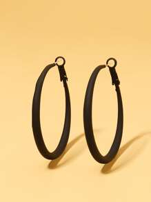 1對歐美時尚簡約風格圓形幾何噴漆開環耳環,適合節日和日常穿著 - 黑色 - 查看 2