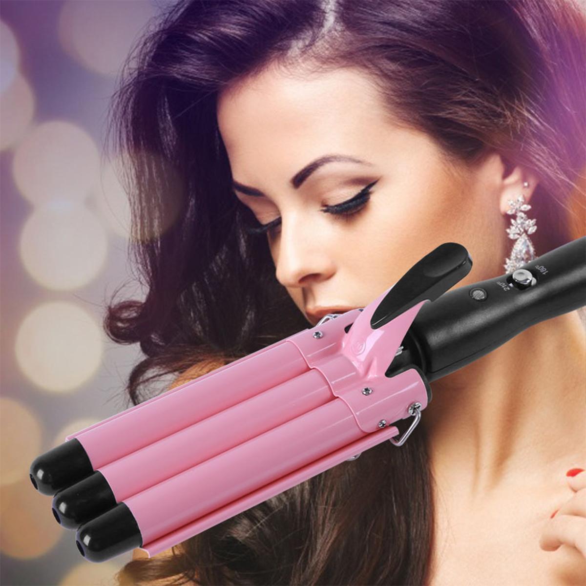 1pc New 22mm Stylish PlugIn Triple Tube Hair Curler For Water Ripples, Egg Rolls, Straight Hair