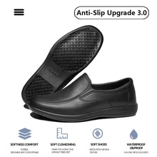 1 Pair Wako Slip Resistant Food Service Chef Shoes Non-Slip Restaurant Men's Work Shoes Lightweight Water & Oil Resistant Anti-Skid Nursing Working Shoes Waterproof Kitchen Bathroom Construction Medical Shoes 9023 - Black - View 2
