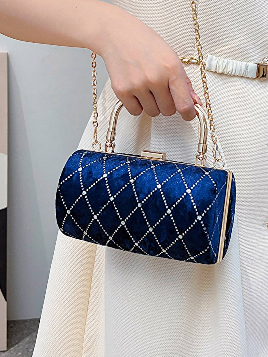 時尚硬殼手拿包適用於晚上派對,宴會,手提包 - 寶藍色 - 查看 1