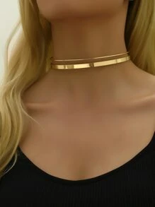 1pc Fashionable Simple Style Dual Layer Metal Choker Necklace For Women, Suitable For Casual, Party, Thanksgiving, Halloween, Lock Chain Collarbone Chain