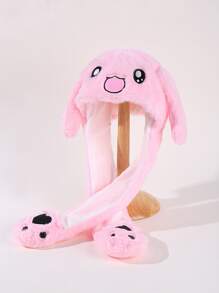 1 Piece Plush Moving Bunny Ears Hat Women Girls Cute Rabbit Hats with Movable Ears - Pink - View 1