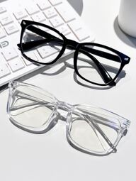2 Pairs Women's Square Shape Stud Accent Black Transparent Glasses For School Clear Glasses Accessories Glasses Accessories For Women