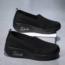 新款時尚廣場舞休閒鞋，舒適易穿著、輕盈舞蹈運動鞋，透氣加厚底部氣墊設計，防滑，兼具增高及大尺碼女鞋。 - 黑色 - 查看 11