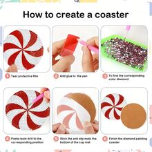 8入組鑽石畫杯墊組與底座,5d Diy聖誕糖果鑽石畫杯墊 - 彩色 - 查看 4