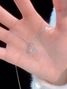 1 pieza collar con colgante en forma de estrella y luna de acero inoxidable para mujer
