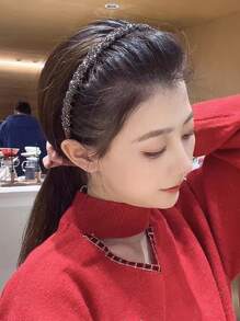 闪亮水钻装饰发箍，适合派对、音乐节、日常出行，可作发箍、发圈、发绳、发饰、家居美发配饰、发带 - 黑色 - 查看 3