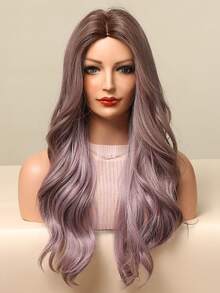 女士長波浪漸變棕色紫色合成假髮,耐熱,自然中分,適用於cosplay派對/洛麗塔/主題晚會 - 紫羅蘭色 - 查看 3