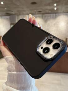 New Solid Color Large Hole Electroplated Metal Frame Phone Case Compatible With IPhone 17 Pro Max, Apple 13/16/17/17 Pro/17 Air, 11, X/XR, Anti-Drop Large Hole Protective Cover - Black - View 6