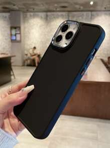 New Solid Color Large Hole Electroplated Metal Frame Phone Case Compatible With IPhone 17 Pro Max, Apple 13/16/17/17 Pro/17 Air, 11, X/XR, Anti-Drop Large Hole Protective Cover - Black - View 4