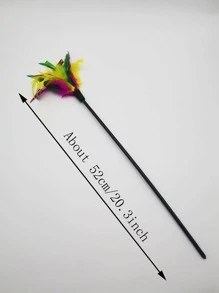 1入組多彩羽毛逗貓棒玩具,適用於貓咪室內外使用 - 彩色 - 查看 2