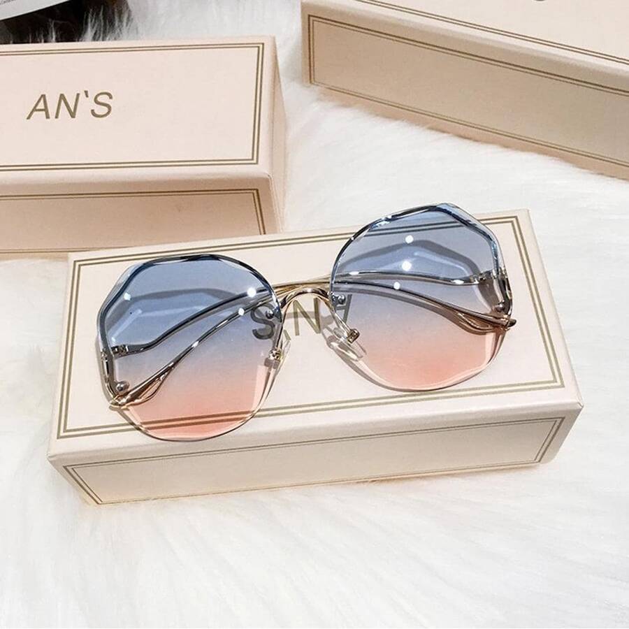 1 pieza Gafas de moda con corte de borde sin montura y templos de metal de formas múltiples para niñas (solo gafas) - Multicolor - Ver 1