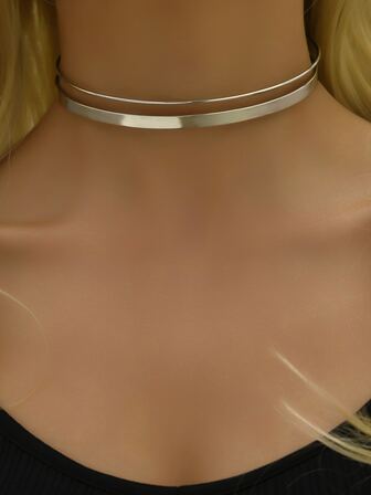 1入組時髦簡約風金屬雙層翻領項鍊適合女士,休閒首飾類適用於派對感恩節和萬聖節